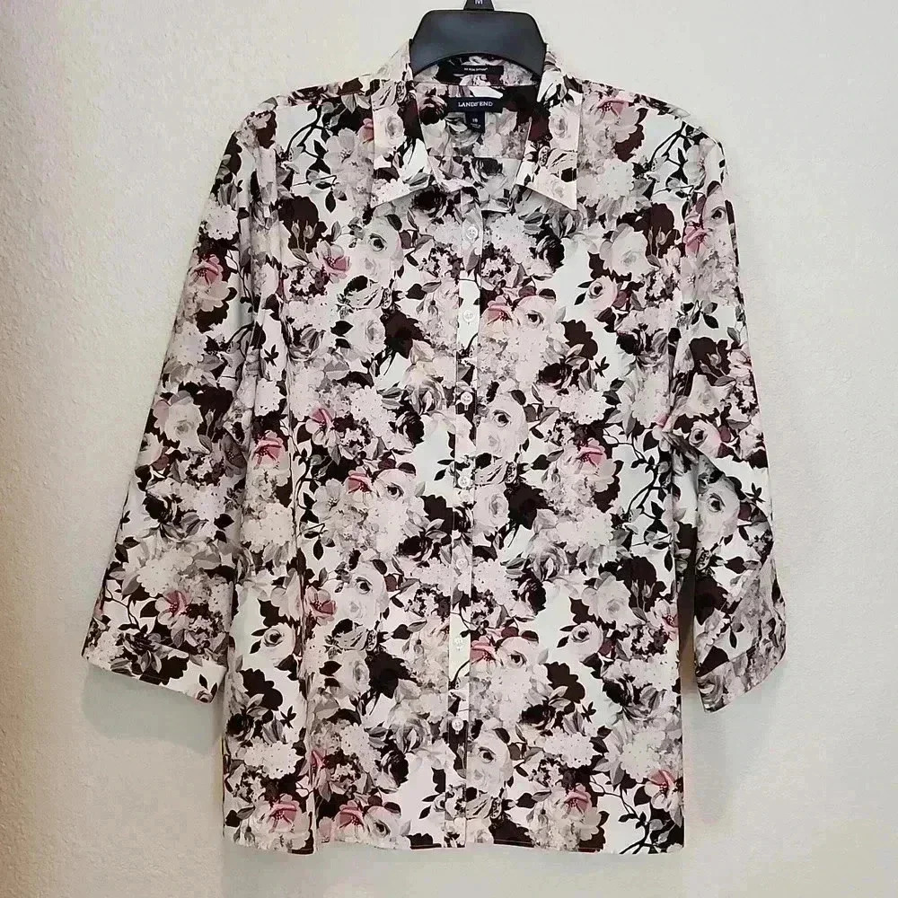 LANDS'END Floral Button Down Shirt  Size 18